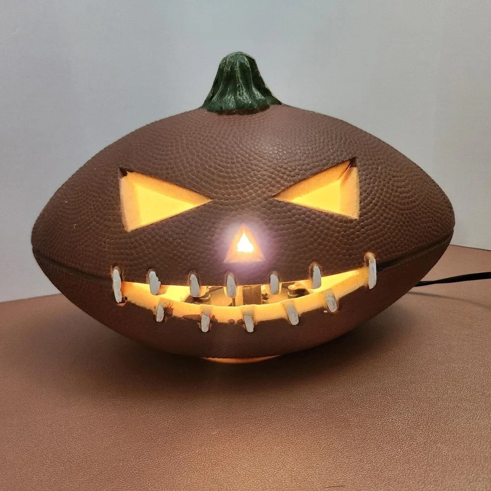 VTG Halloween Football Shaped Pumpkin Jack-O-Lantern Foam Blow Mold Lights Up